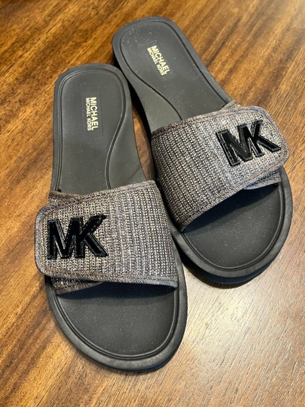 Michael Kors Women's "Palmer" Bronze Shimmer Slide Initial Sandals Size 8M